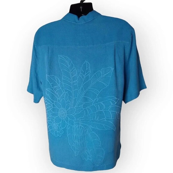 Montego Mon Blue Silk Embroidered Hawaiian Flowers Shirt Men's Sz S Short Sleeve - Picture 2 of 12